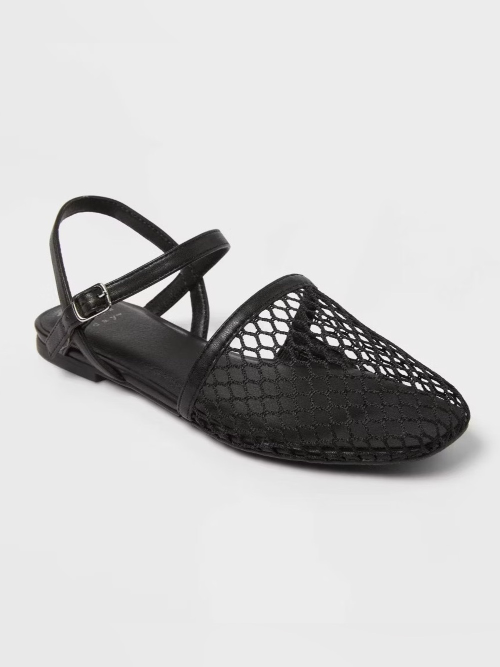 a new day Black Vanna Fishnet Slingback Flats With Memory Foam